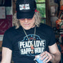 Badlands Black T-Shirt with Red / White / Blue Peace Love & Happy Hour logo