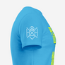 The right sleeve of the Good Vibes turquoise unisex t-shirt with our crossbar logo on the right sleeve.