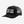 All black trucker hat with mesh back and logo on front. 